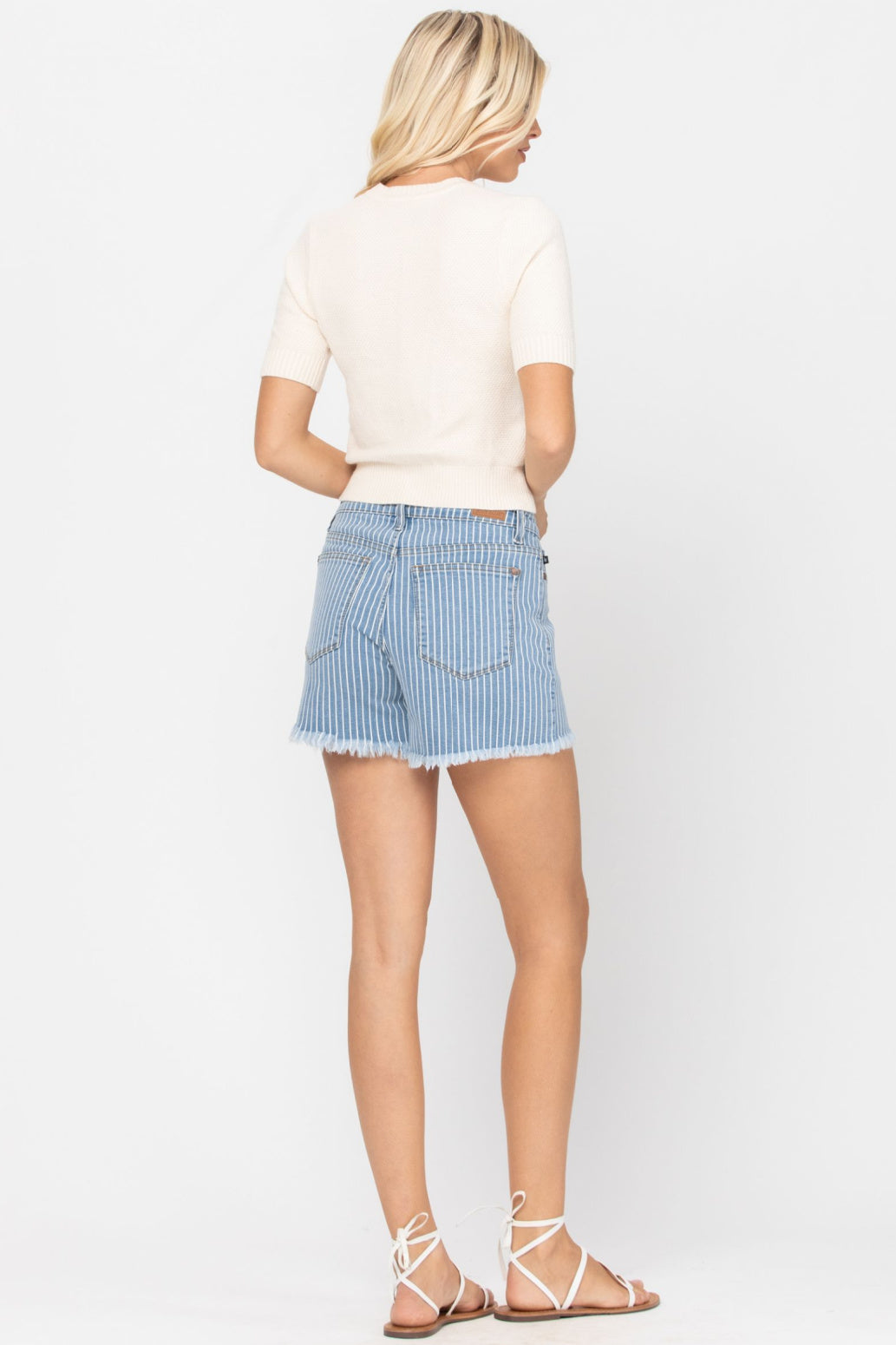 Judy Blue Blue And White Stripe Cut Off High Waist Shorts Style 150027