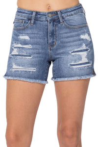 Judy Blue Denim Patch Cutoff Side Slit Shorts Style 150122