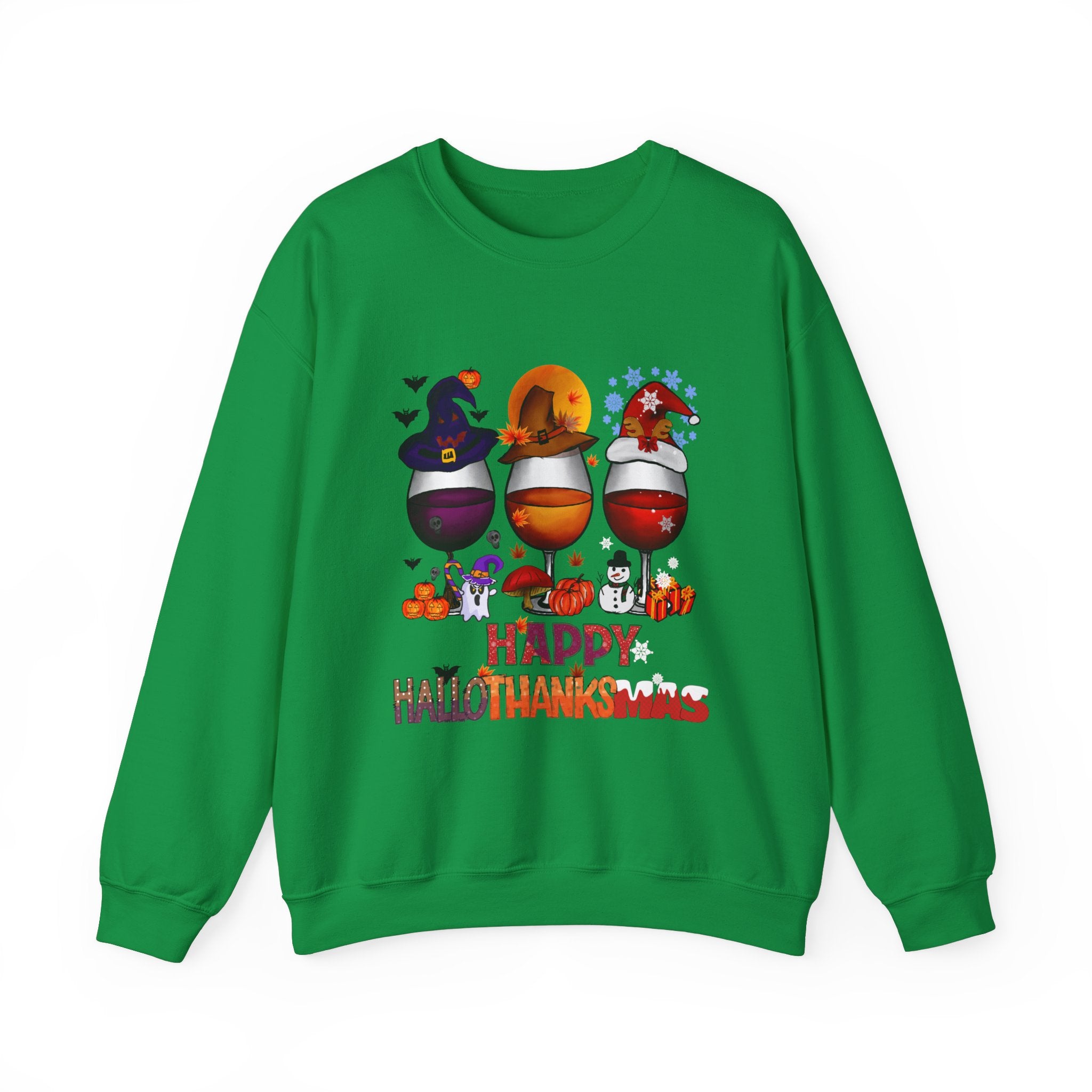 Happy HalloThanksMas Wine Graphic Sweatshirt