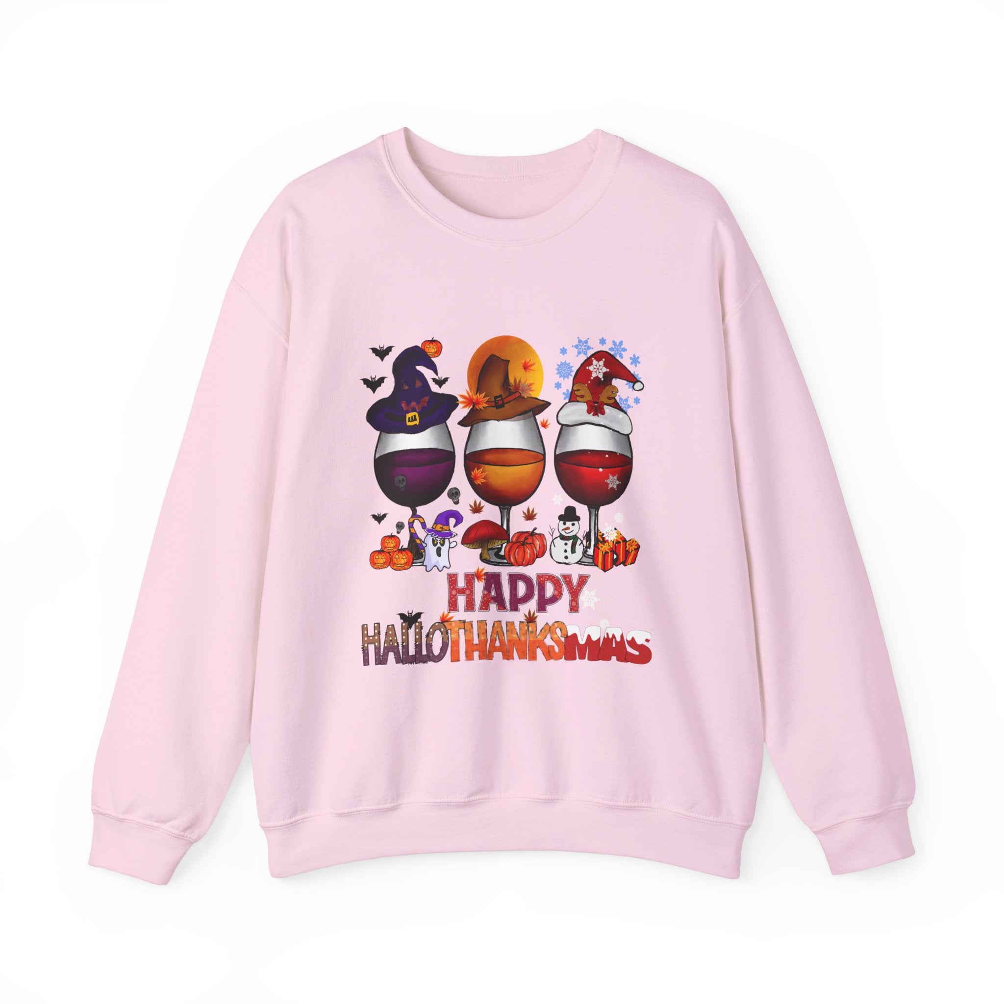 Happy HalloThanksMas Wine Graphic Sweatshirt