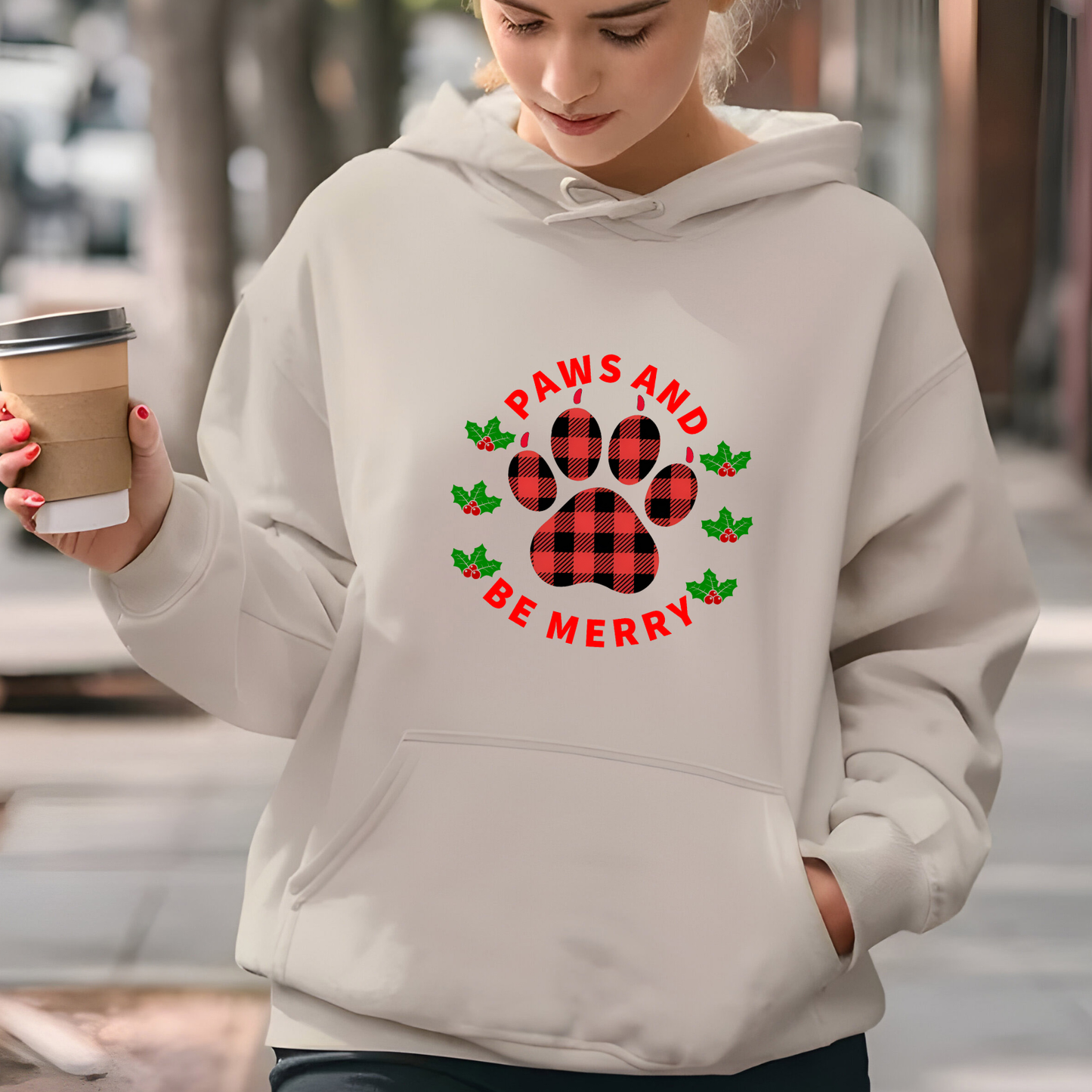 Holiday Dog Paw Print Hooded Sweatshirt - Paws and Be Merry 🎄🐾