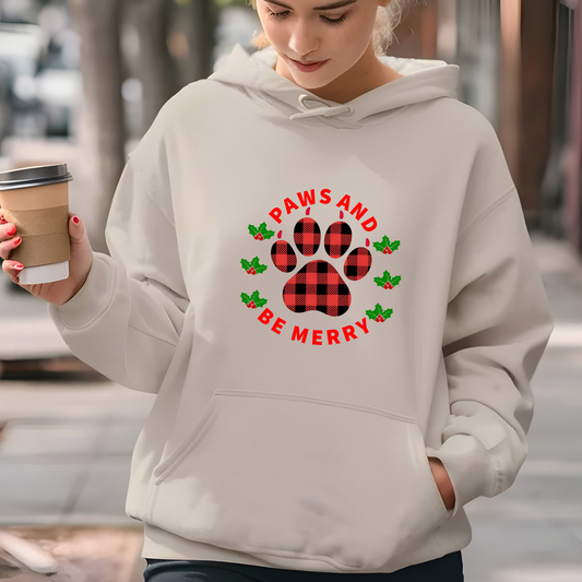 Holiday Dog Paw Print Hooded Sweatshirt - Paws and Be Merry 🎄🐾