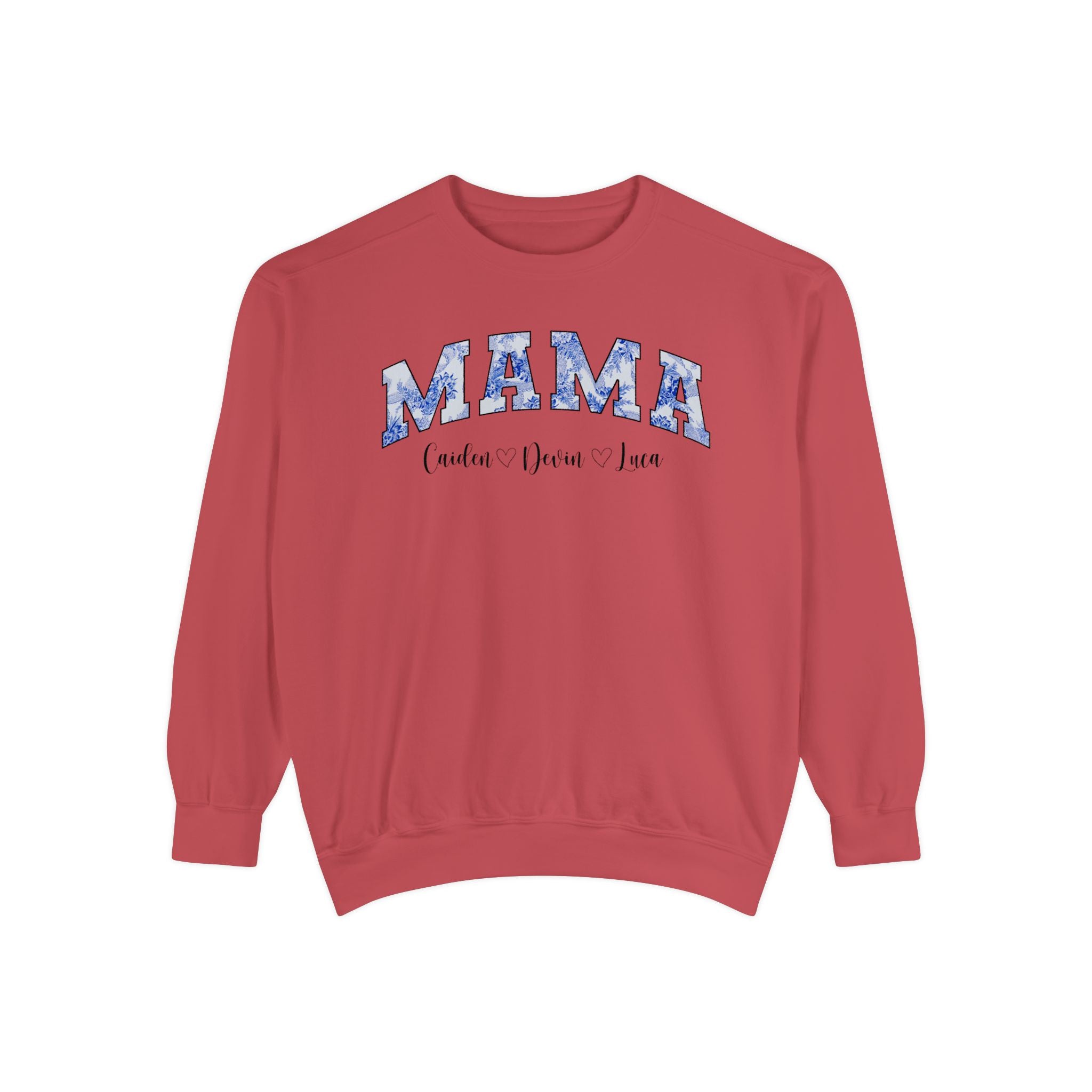 Custom Comfort Colors® “Mama” Blue Floral Sweatshirt With Names