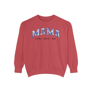 Custom Comfort Colors® “Mama” Blue Floral Sweatshirt With Names