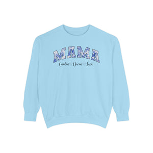 Custom Comfort Colors® “Mama” Blue Floral Sweatshirt With Names