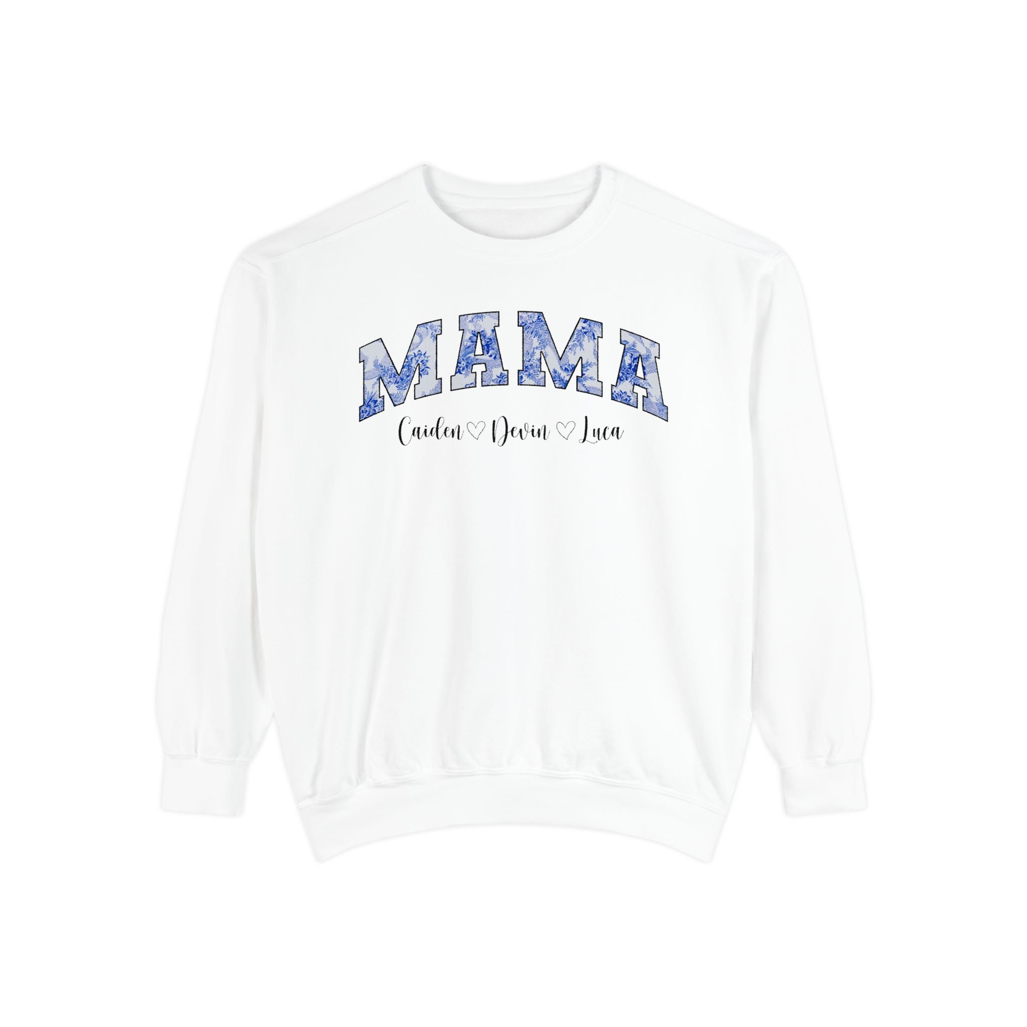 Custom Comfort Colors® “Mama” Blue Floral Sweatshirt With Names