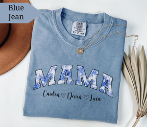 Custom Comfort Colors® “Mama” Blue Floral Sweatshirt With Names