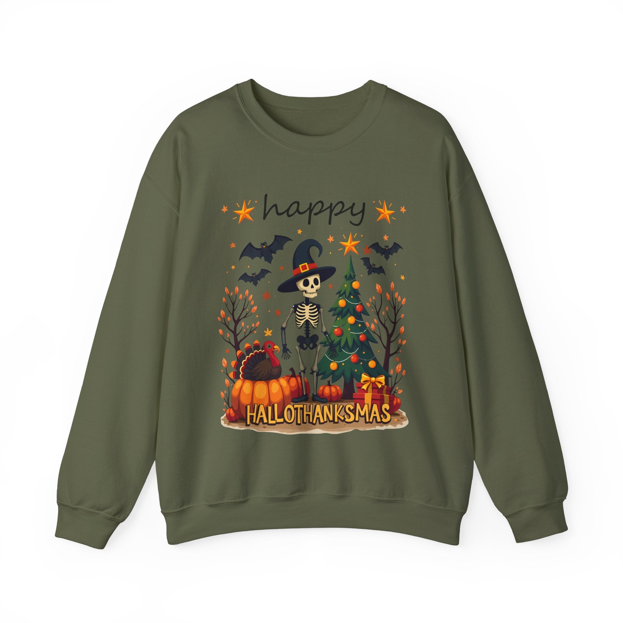 Happy HalloThanksMas Skeleton Graphic Sweatshirt