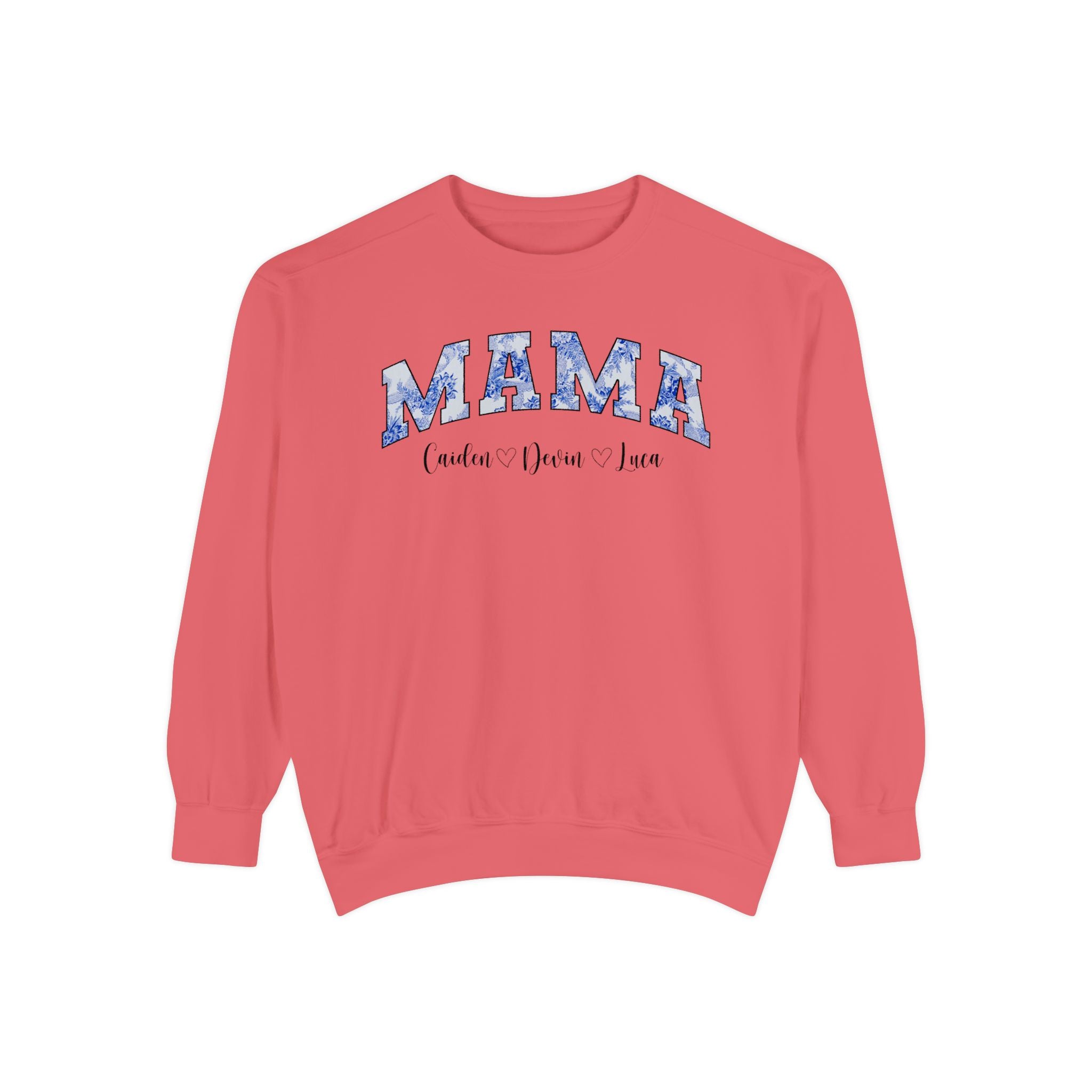Custom Comfort Colors® “Mama” Blue Floral Sweatshirt With Names