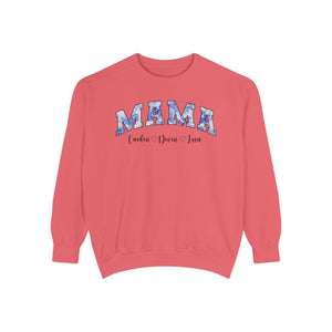 Custom Comfort Colors® “Mama” Blue Floral Sweatshirt With Names