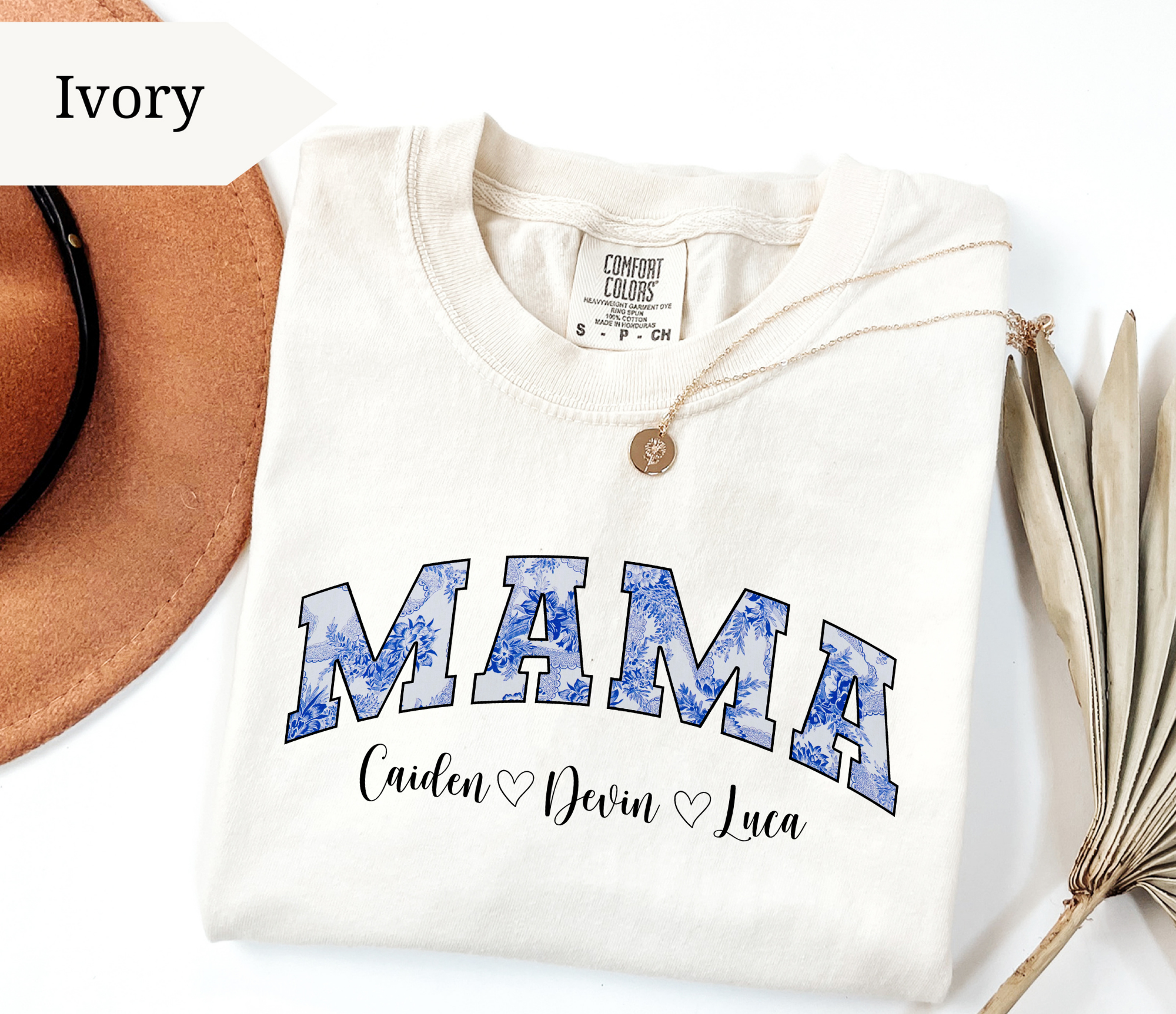 Custom Comfort Colors® “Mama” Blue Floral Sweatshirt With Names