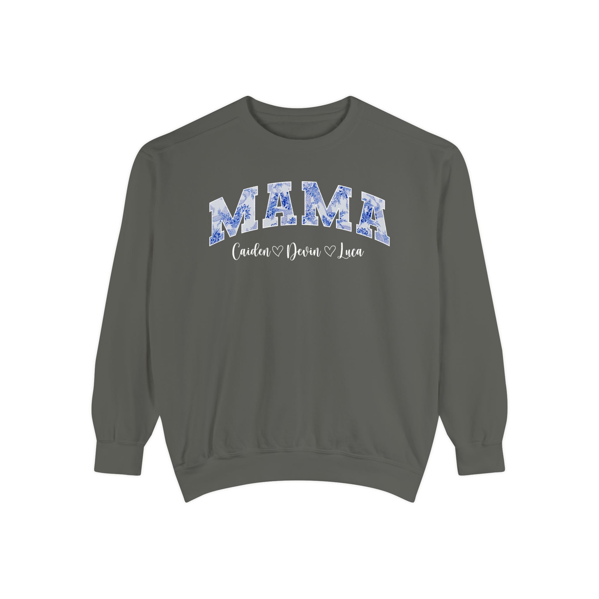 Custom Comfort Colors® “Mama” Blue Floral Sweatshirt With Names