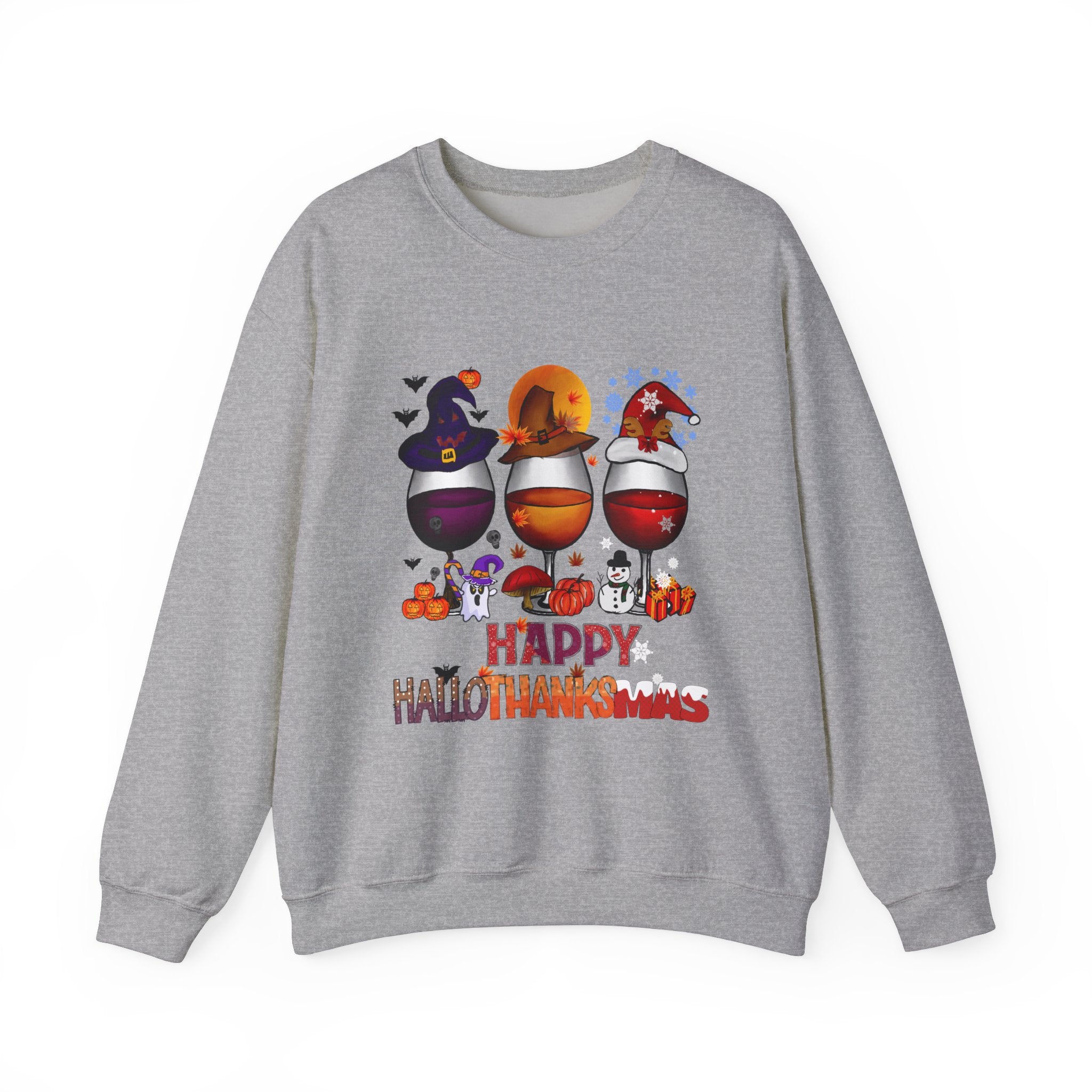 Happy HalloThanksMas Wine Graphic Sweatshirt