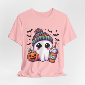 Cute Ghost Drinking Coffee Graphic Tee