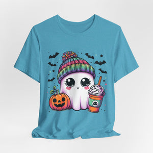 Cute Ghost Drinking Coffee Graphic Tee