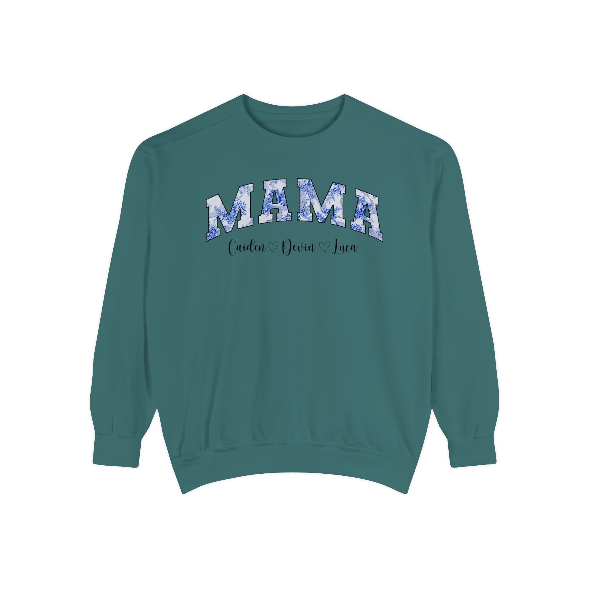 Custom Comfort Colors® “Mama” Blue Floral Sweatshirt With Names
