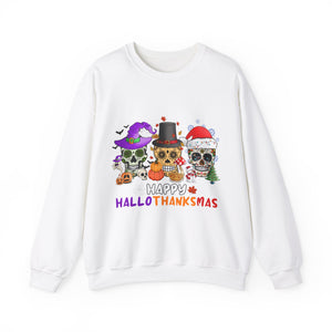 Happy HalloThanksMas Skulls Graphic Sweatshirt