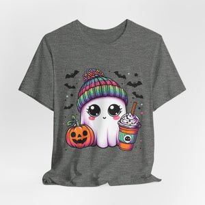 Cute Ghost Drinking Coffee Graphic Tee