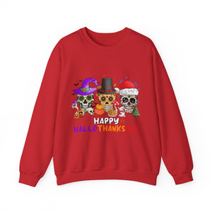 Happy HalloThanksMas Skulls Graphic Sweatshirt