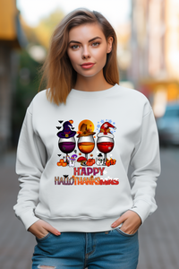 Happy HalloThanksMas Wine Graphic Sweatshirt