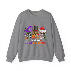 Happy HalloThanksMas Skulls Graphic Sweatshirt