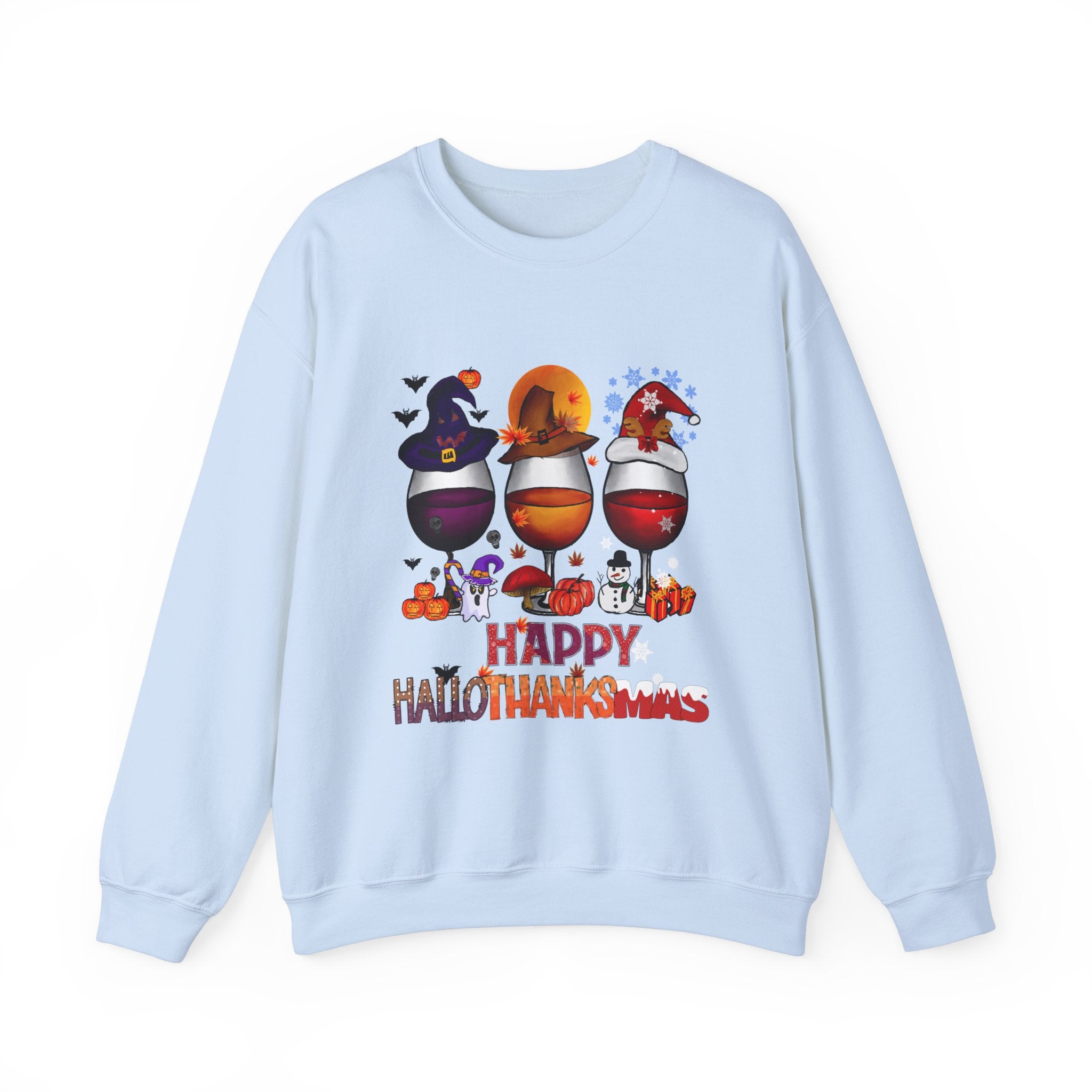 Happy HalloThanksMas Wine Graphic Sweatshirt