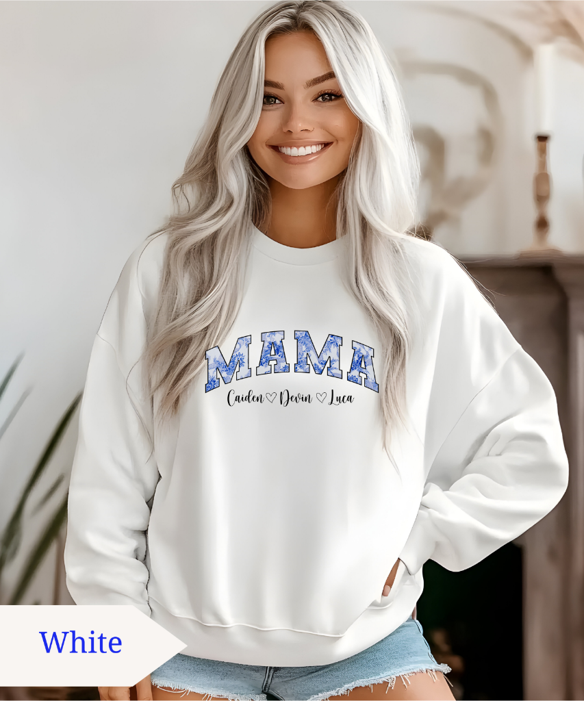 Custom Comfort Colors® “Mama” Blue Floral Sweatshirt With Names