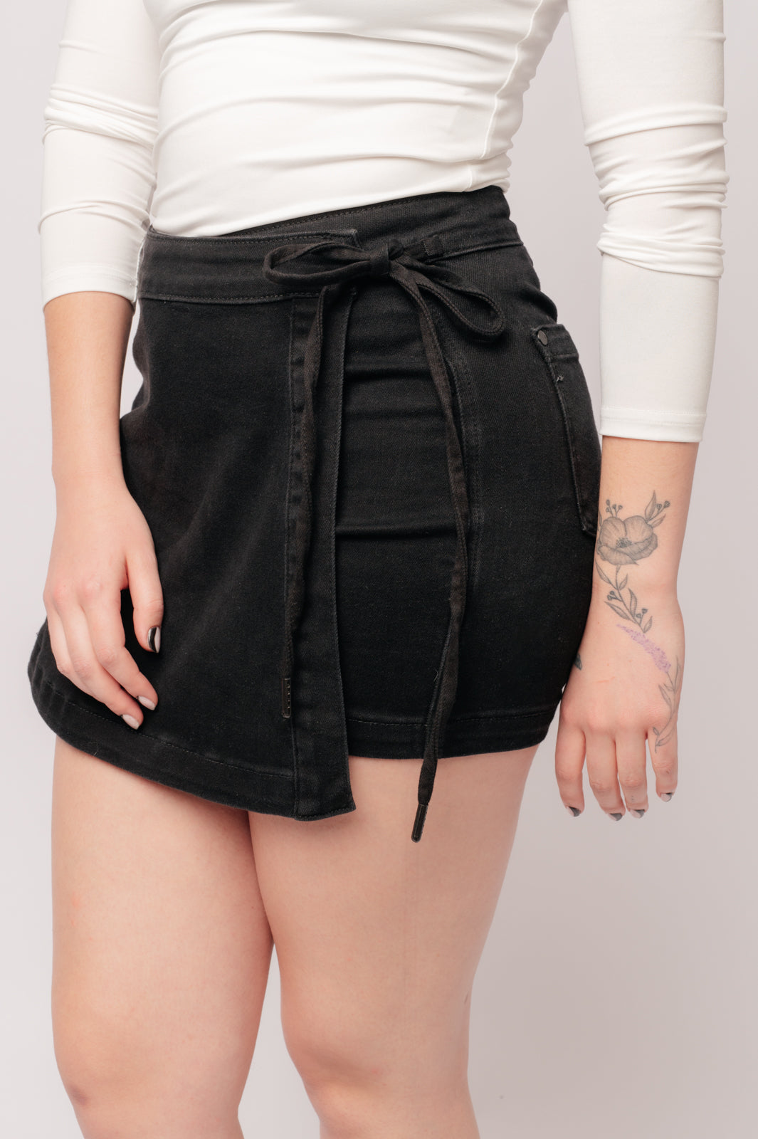 Judy Blue High Rise Side Tie Denim Skort in Black