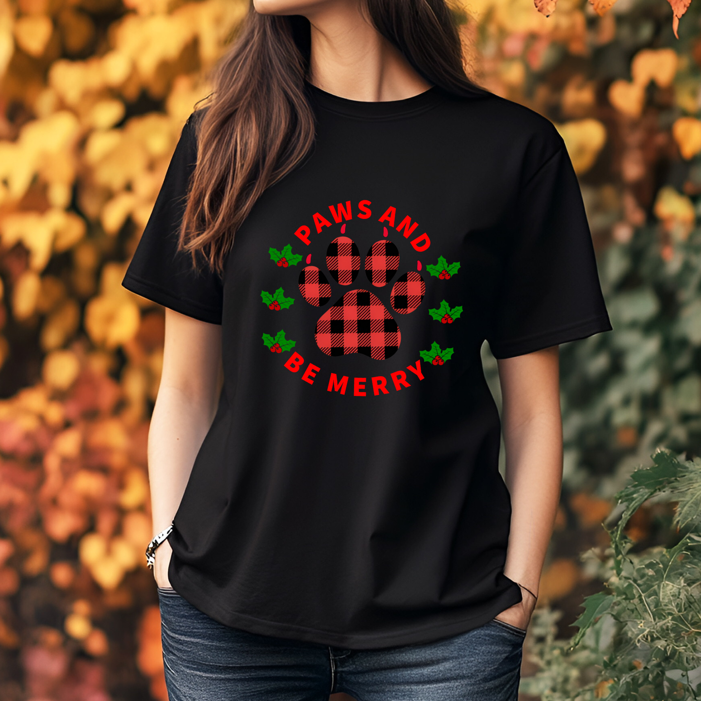 Holiday Dog Paw Print Short Sleeve T-Shirt - Paws and Be Merry 🎄🐾