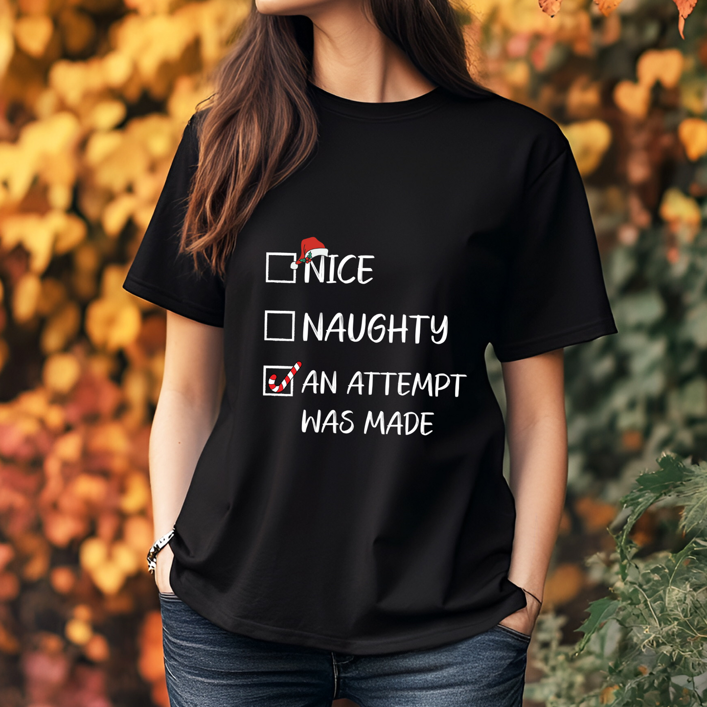 Nice, Naughty, An Attempt Was Made Short Sleeve T-Shirt 🎄