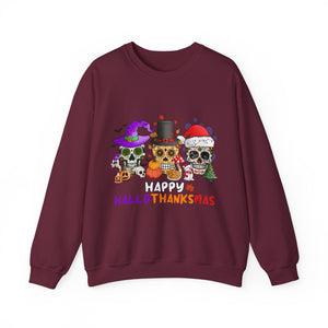 Happy HalloThanksMas Skulls Graphic Sweatshirt