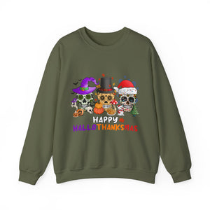 Happy HalloThanksMas Skulls Graphic Sweatshirt