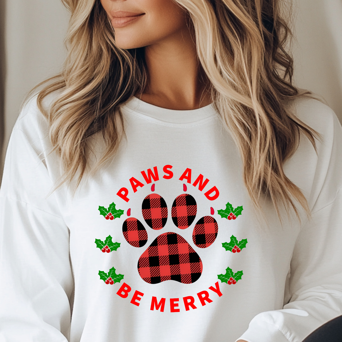 Holiday Dog Paw Print Long Sleeve T-Shirt - Paws and Be Merry 🎄🐾