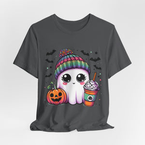 Cute Ghost Drinking Coffee Graphic Tee