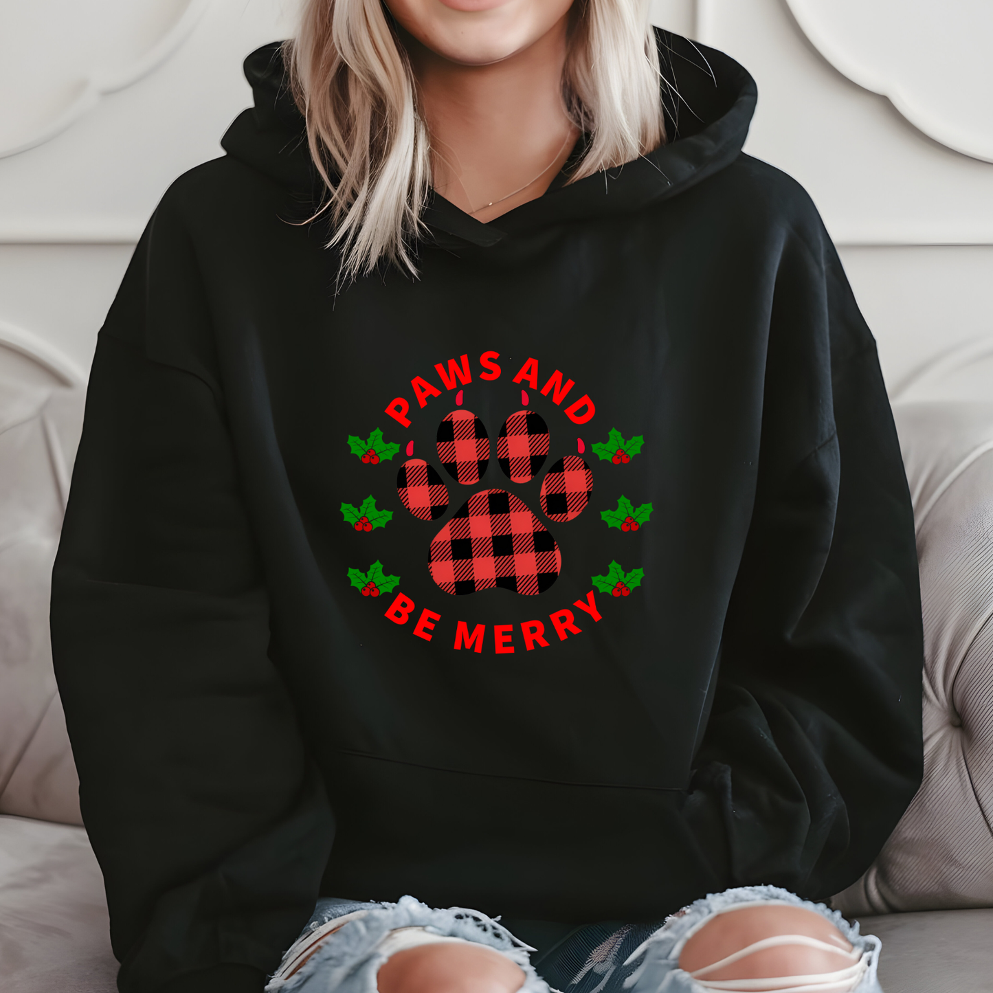 Holiday Dog Paw Print Hooded Sweatshirt - Paws and Be Merry 🎄🐾