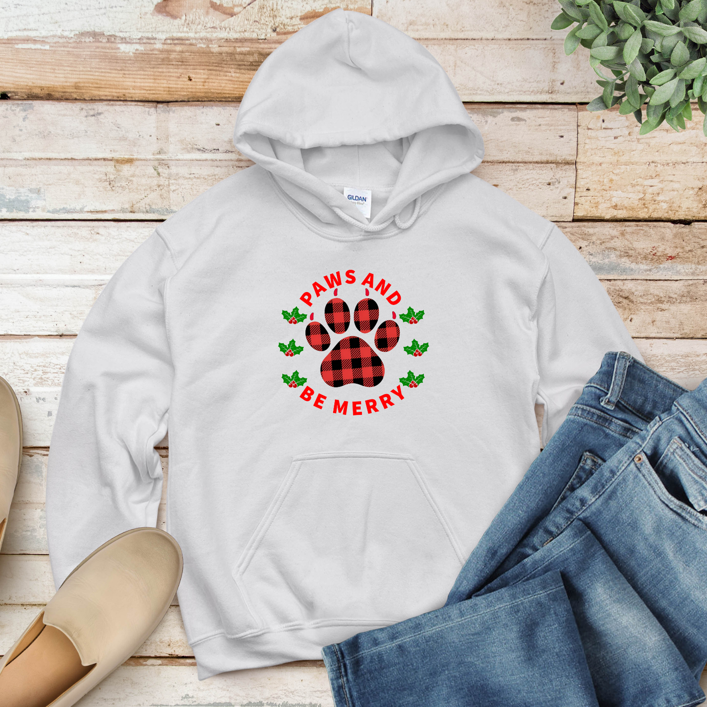 Holiday Dog Paw Print Hooded Sweatshirt - Paws and Be Merry 🎄🐾