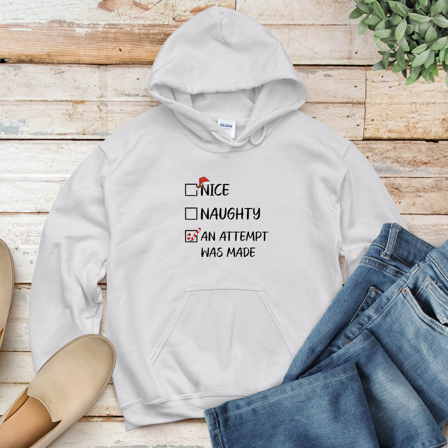 Nice, Naughty, An Attempt Was Made Hooded Sweatshirt 🎄