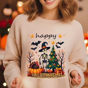 Happy HalloThanksMas Skeleton Graphic Sweatshirt