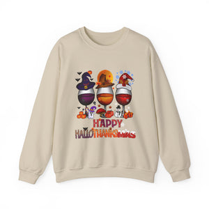 Happy HalloThanksMas Wine Graphic Sweatshirt