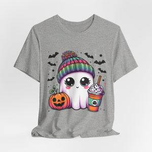 Cute Ghost Drinking Coffee Graphic Tee