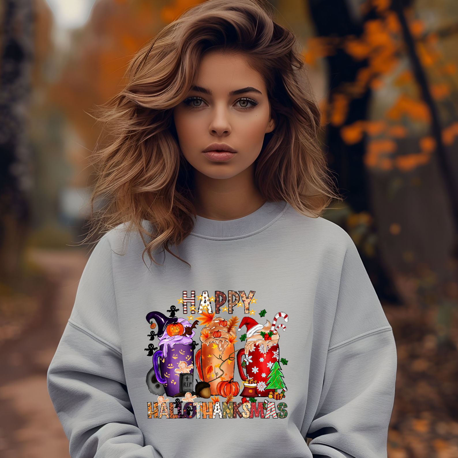 Happy HalloThanksMas Graphic Sweatshirt