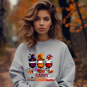 Happy HalloThanksMas Wine Graphic Sweatshirt