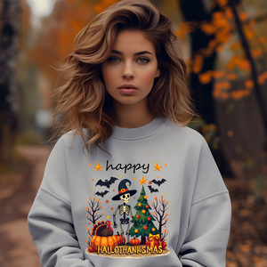 Happy HalloThanksMas Skeleton Graphic Sweatshirt