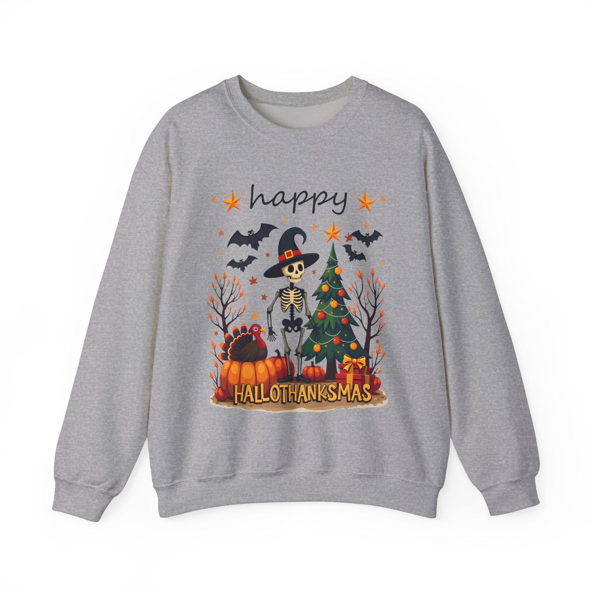 Happy HalloThanksMas Skeleton Graphic Sweatshirt