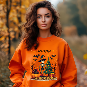 Happy HalloThanksMas Skeleton Graphic Sweatshirt