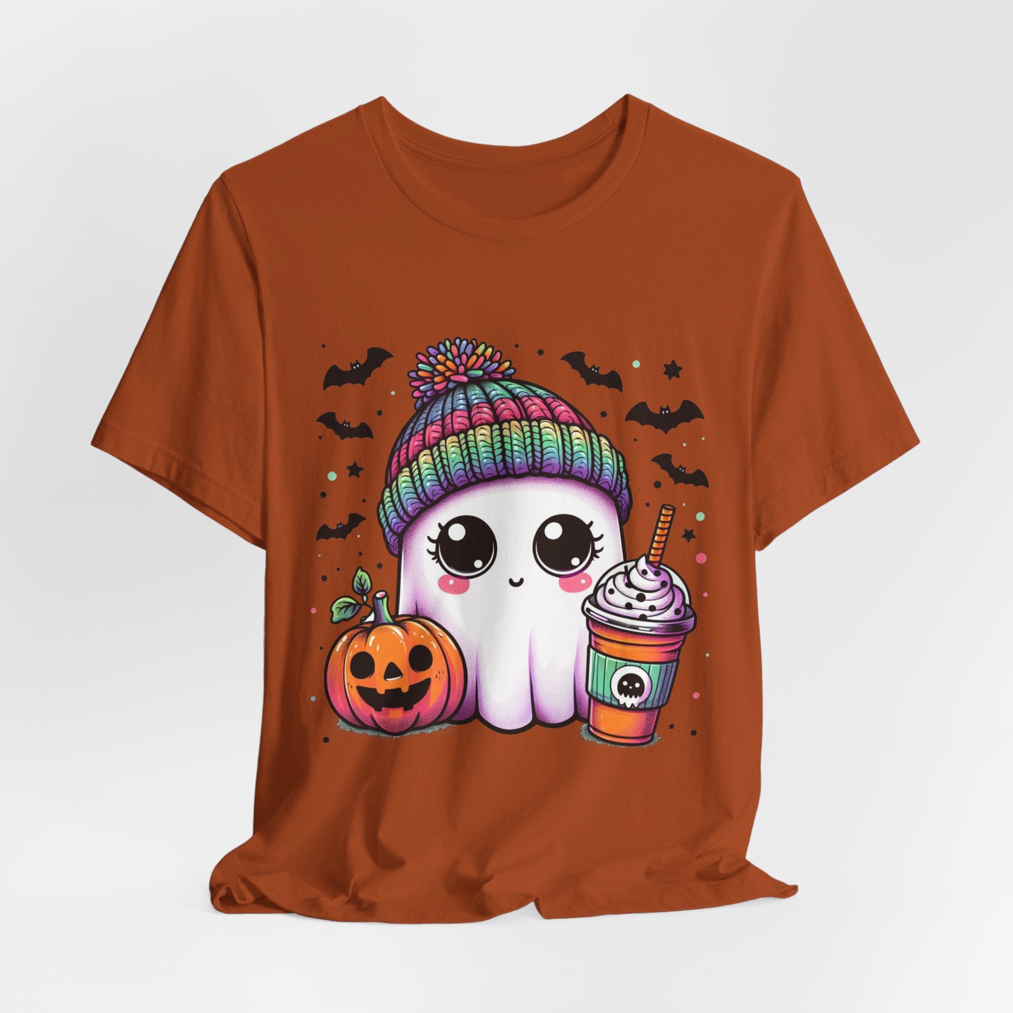 Cute Ghost Drinking Coffee Graphic Tee