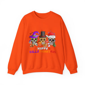 Happy HalloThanksMas Skulls Graphic Sweatshirt