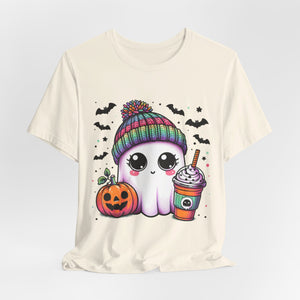 Cute Ghost Drinking Coffee Graphic Tee