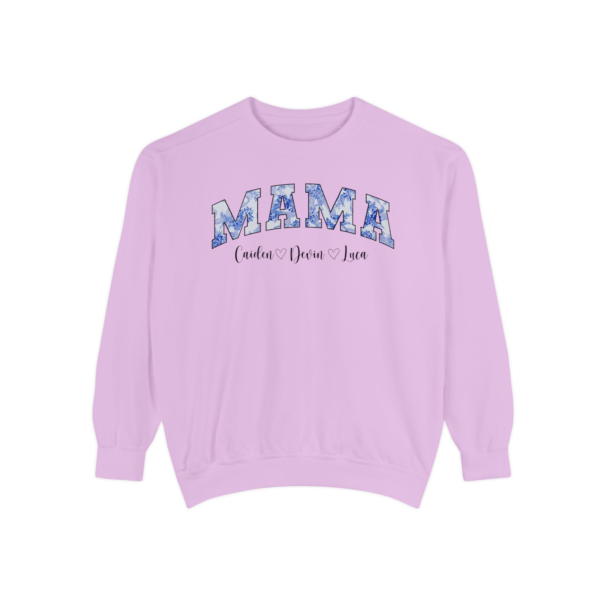 Custom Comfort Colors® “Mama” Blue Floral Sweatshirt With Names