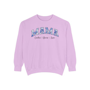 Custom Comfort Colors® “Mama” Blue Floral Sweatshirt With Names